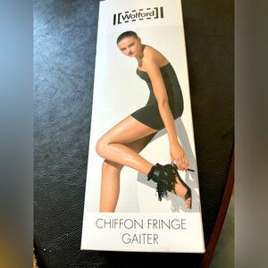 Wolford ankle accessory. Black satin ribbons & fringe.